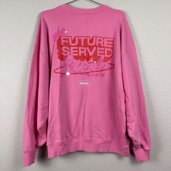 Poppi Future Served Fresh Pink Crewneck Sweatshirt Birthday Suit Oversized Large - Picture 3 of 8